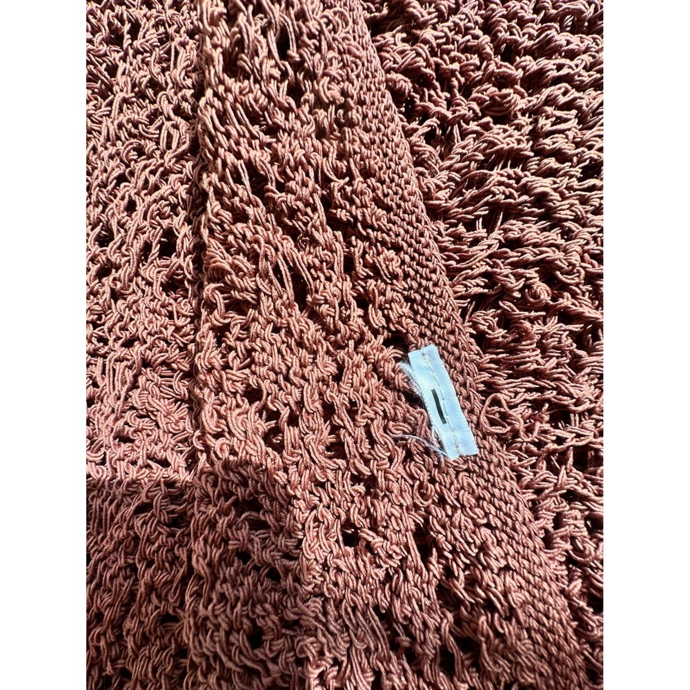 Zara Brown Open Knit Poncho Sweater Crochet Asymmetrical Shell Button Size M - Picture 7 of 8